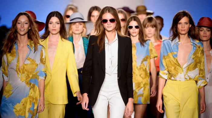 Models on the catwalk for the London Fashion Week Paul Smith SS14 show.