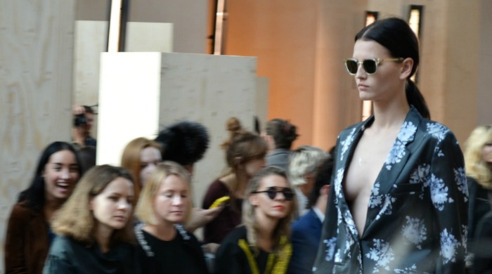 A model on the catwalk for the London Fashion Week Paul Smith SS15 show.