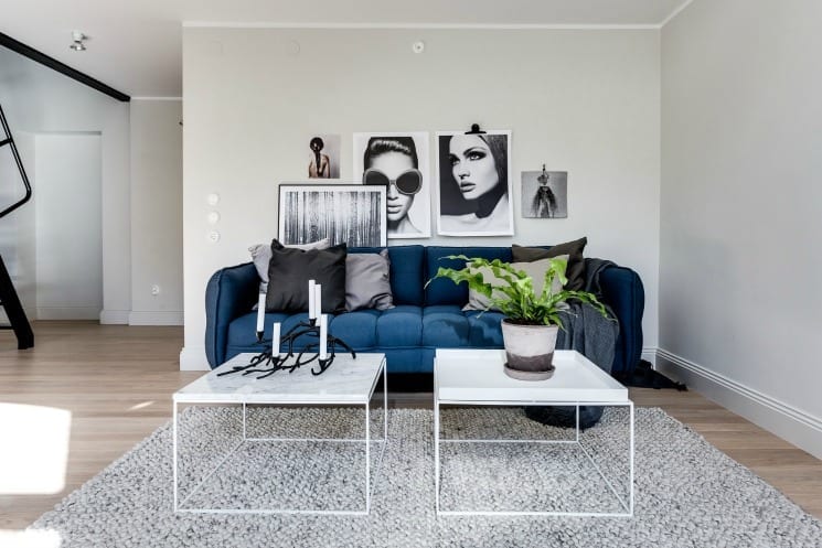 swedish apartment blue sofa